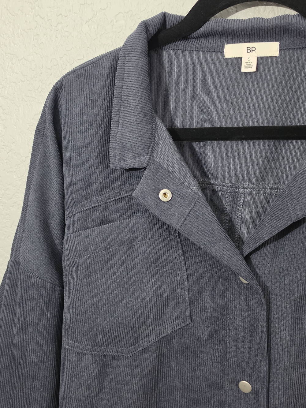BP. Oversized Corduroy Shirt Jacket Grey Odyssey Snap Buttons Womens Small - Picture 3 of 9